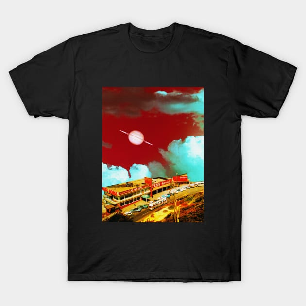 Last Stop Before Saturn - Space Collage, Retro Futurism, Sci-Fi T-Shirt by jessgaspar